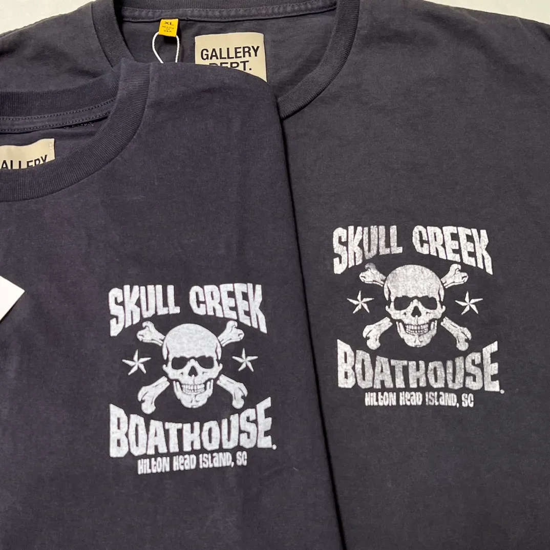 Authentic sample GALLERY DEPT. SKULL CREEK L/S TEE/BLK Glitter skull surf long sleeves, washed black S-XL, garment dyed, washed and distressed, printing has a full sense of distress